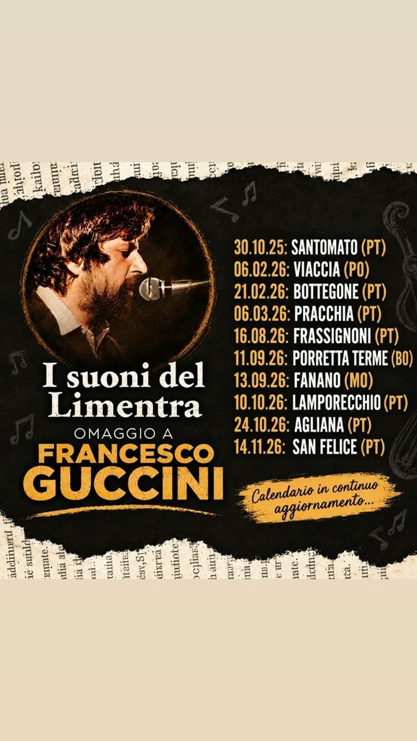 Locandina: I suoni del Limentra – Omaggio a Francesco Guccini