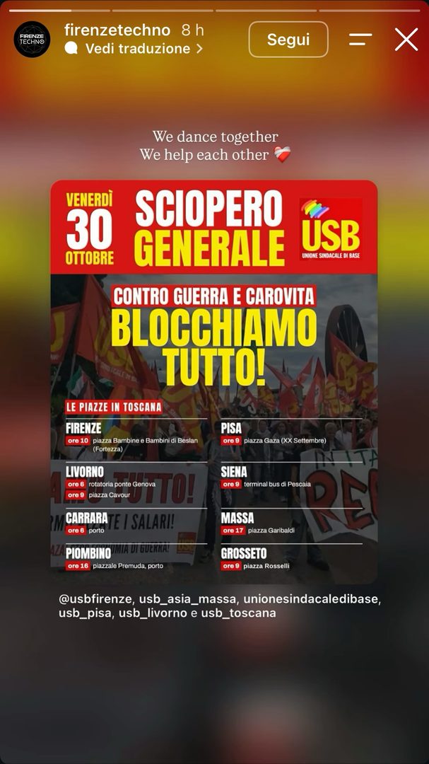 Locandina: Sciopero generale USB - presidio di Firenze