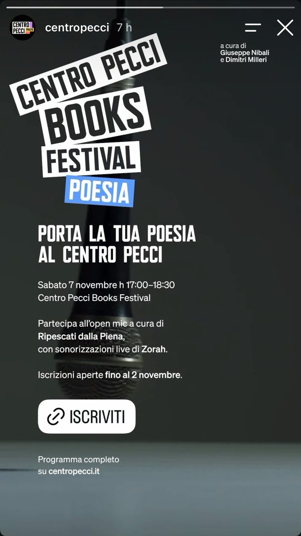 Locandina: Open mic di poesia – Centro Pecci Books Festival